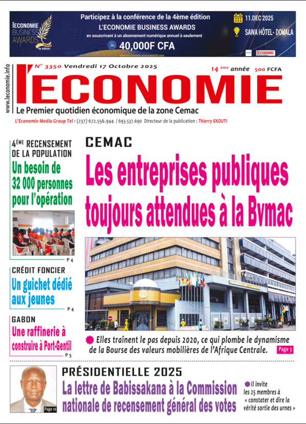 N°3350 du journal L'Economie du Vendredi 17 Octobre 2025